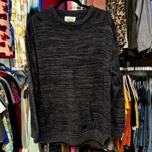 Parish men’s size 2XL Sweater charcoal gray marbled elbow patches 100% cotton